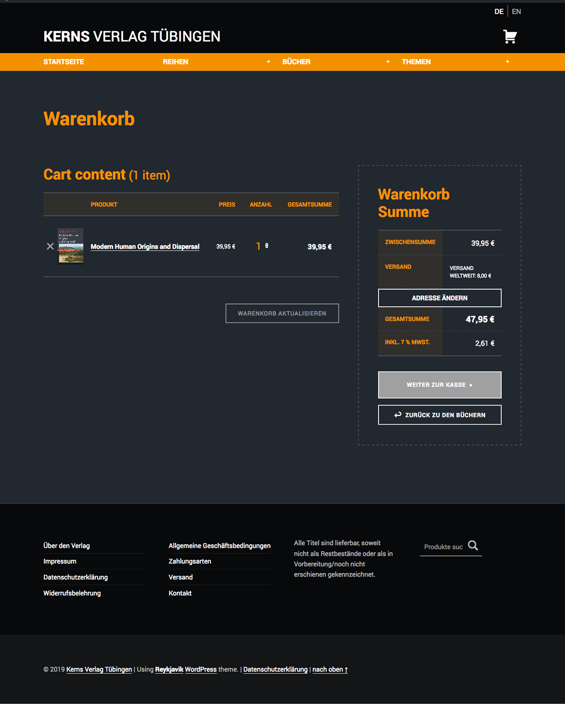 Web Development: Online Shop Kerns Buchverlag Warenkorb